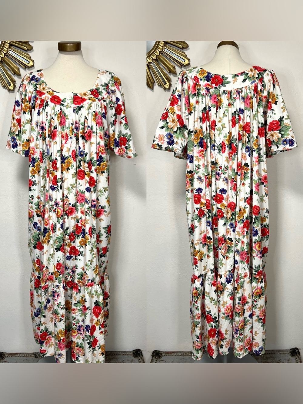 Jennifer Moore Floral White Multicolor Maxi House Dress Mumu